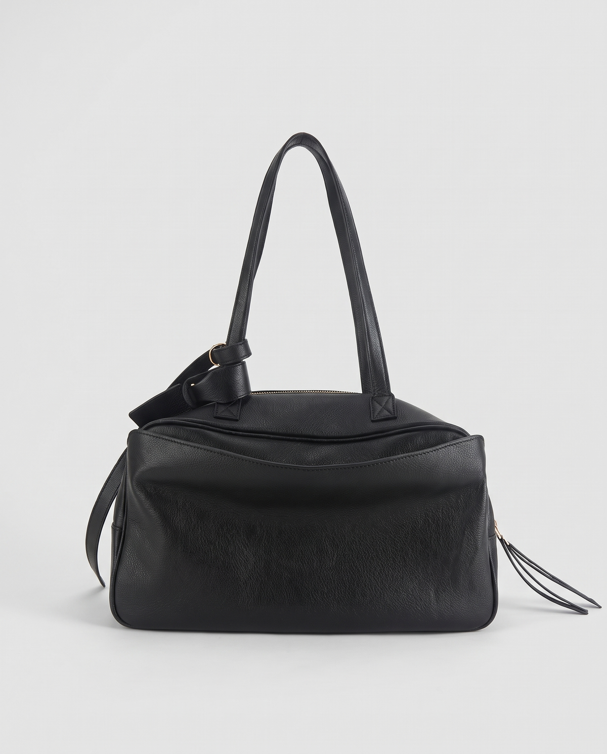 Hardware and handle detail on the Valentina Treviso Large bag in Black