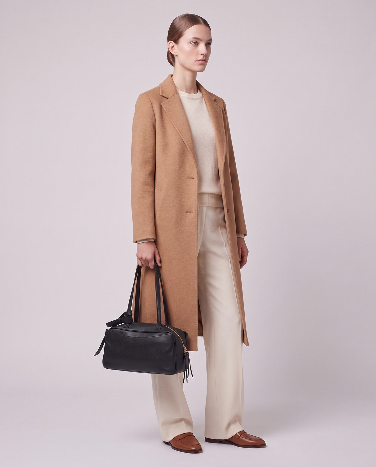 Model carrying the Valentina Treviso Small bag in Black