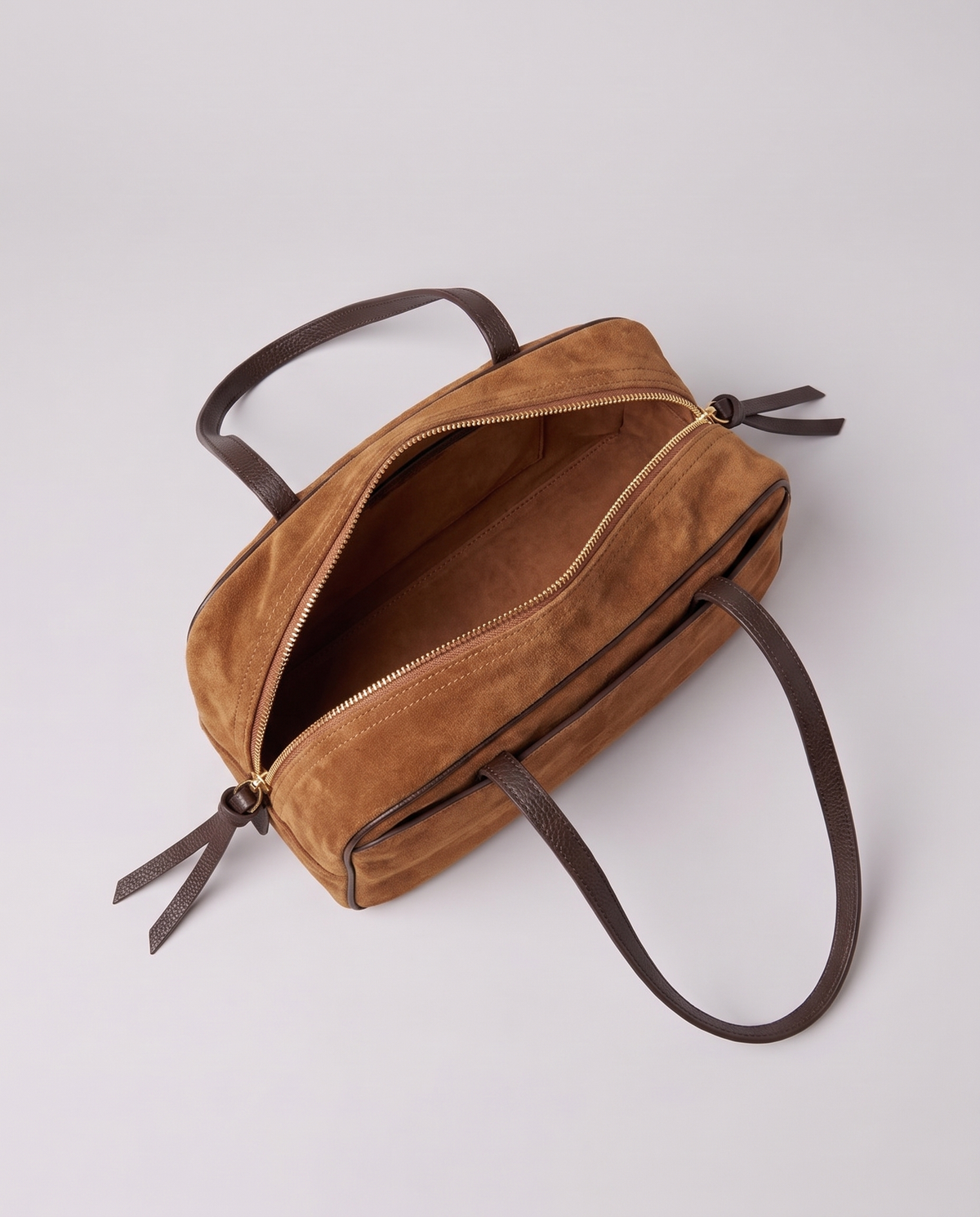 Inside the Valentina Umbra Large bag in Camel