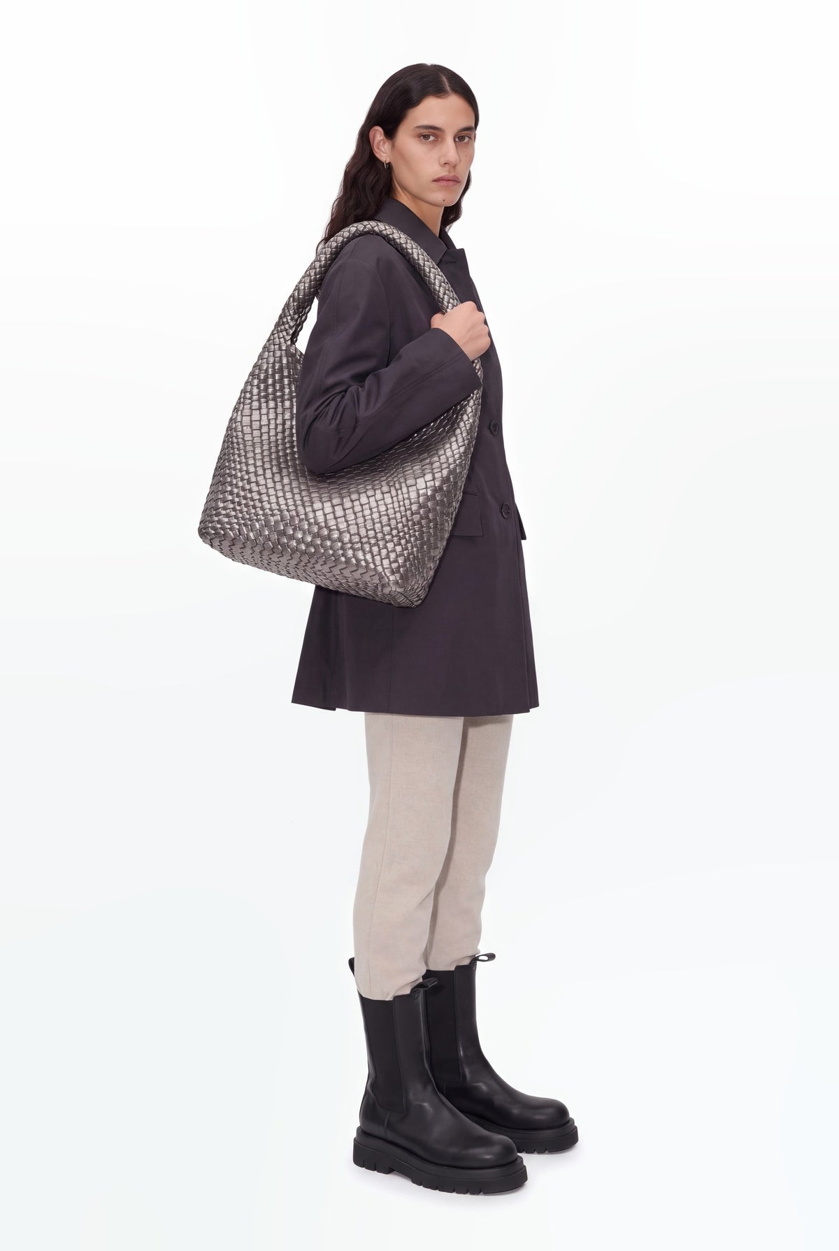 Axis silver woven handbag worn on the shoulder - Valentina