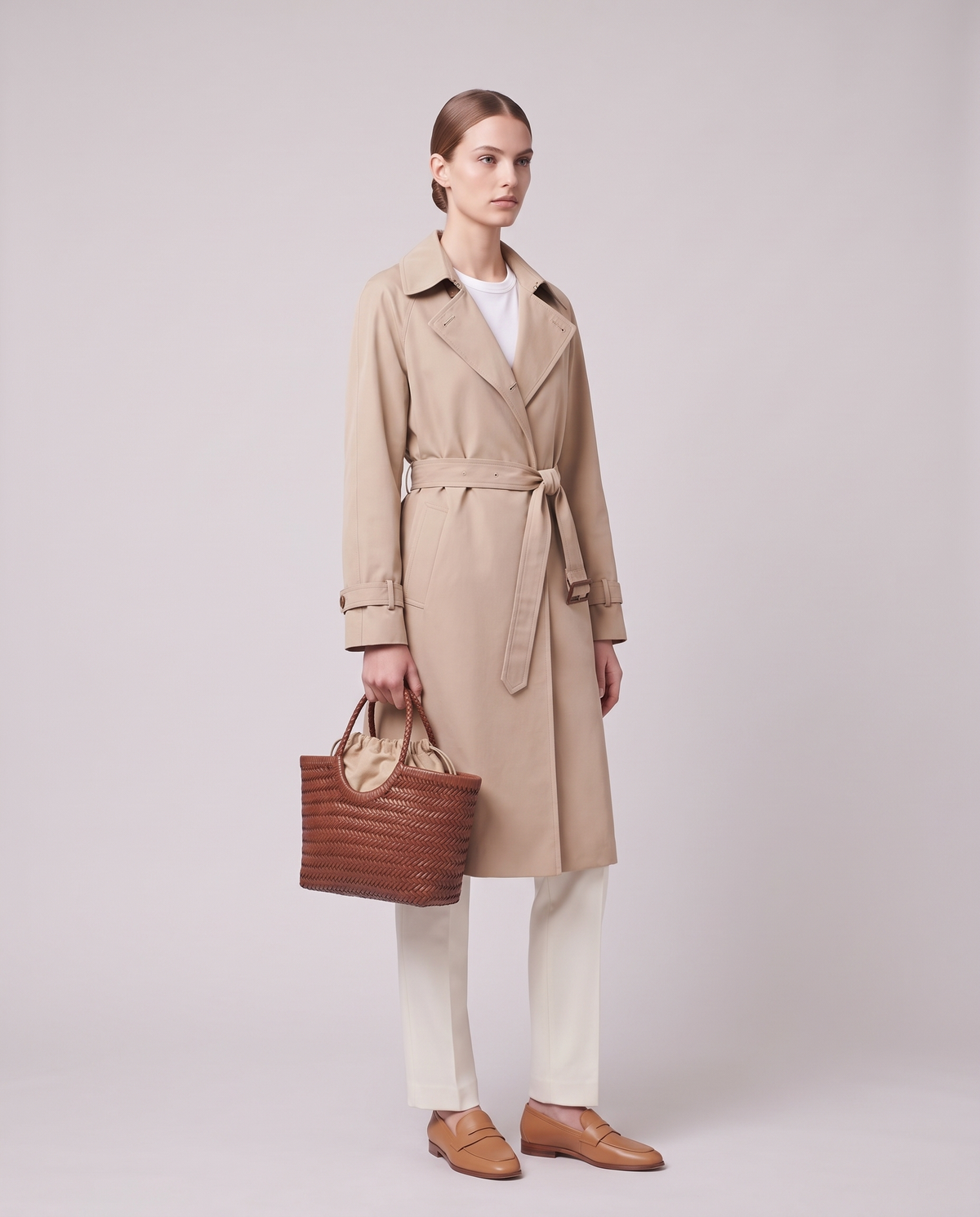 Model carrying the Valentina Lecce bag in Cognac