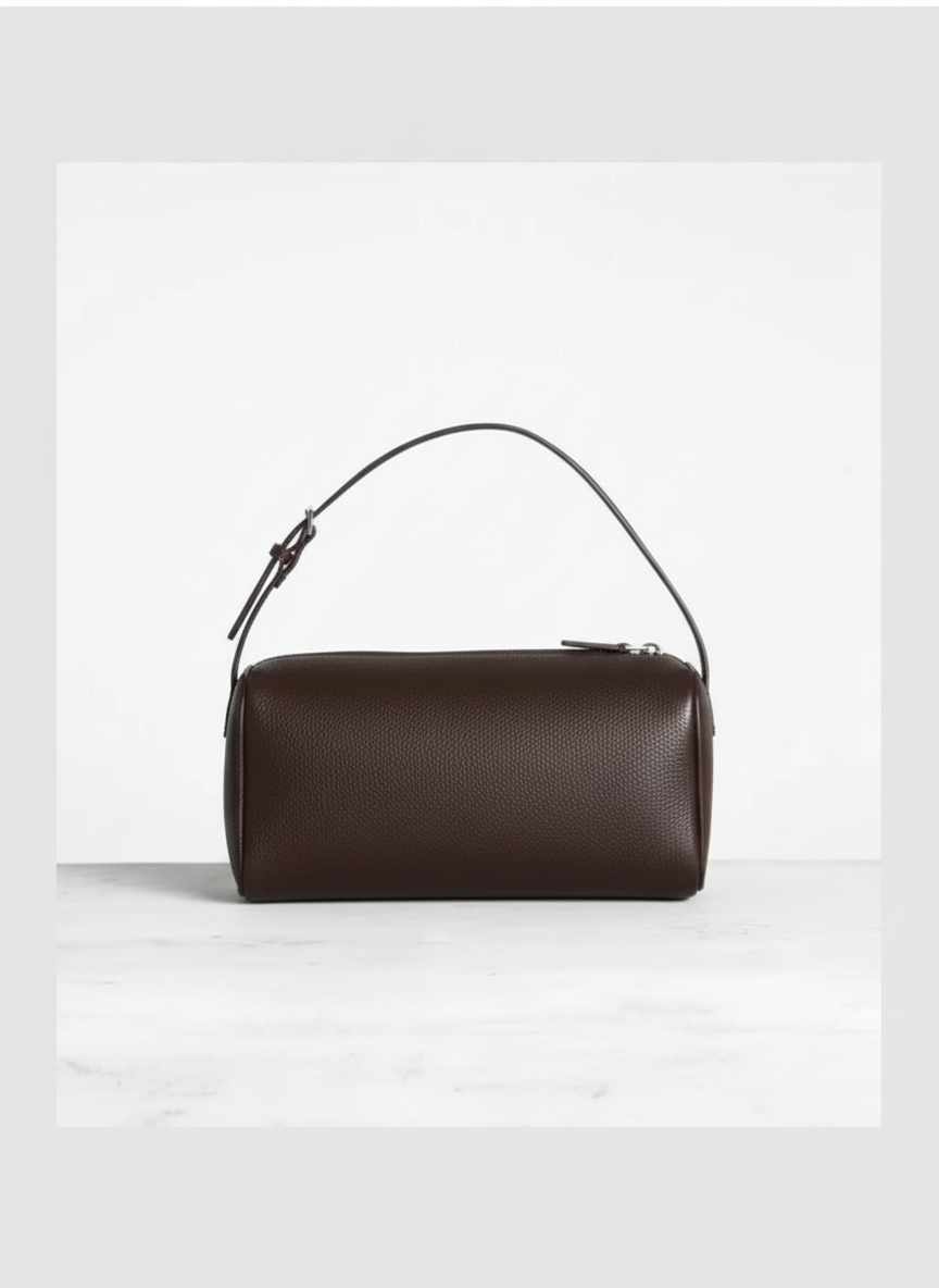 Valentina Roma barrel bag in espresso leather, back view