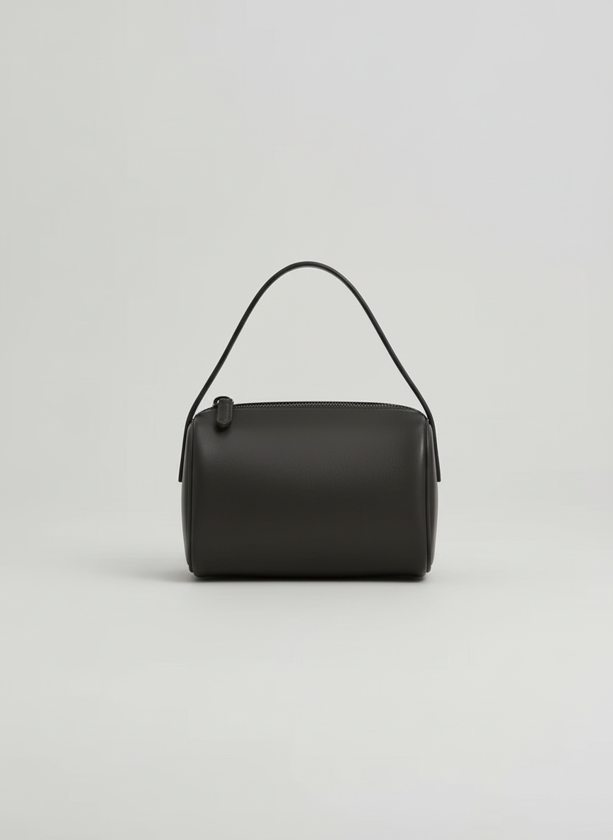 Valentina Roma barrel bag in charcoal leather, back view