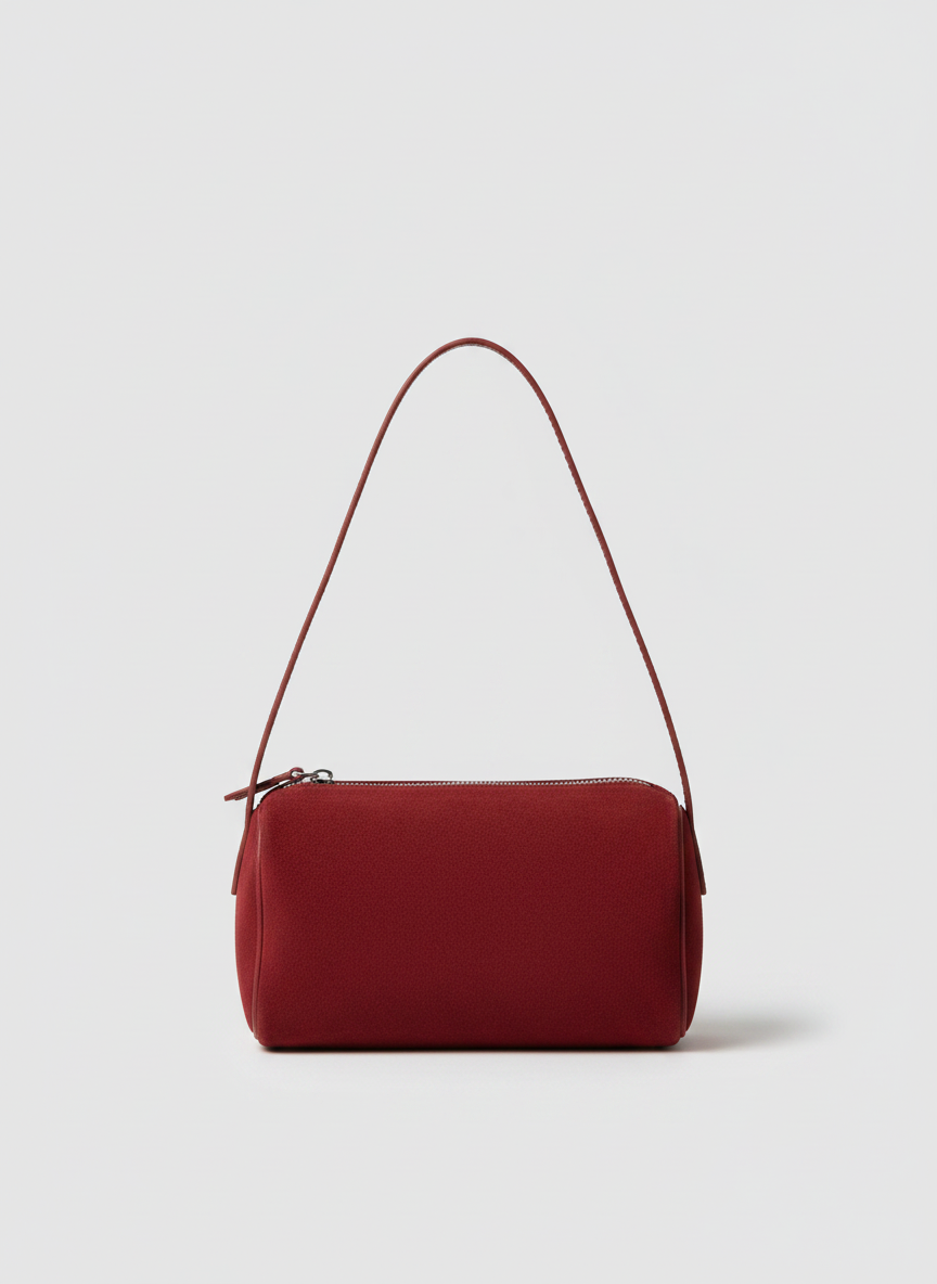Valentina Roma barrel bag in red suede, front view