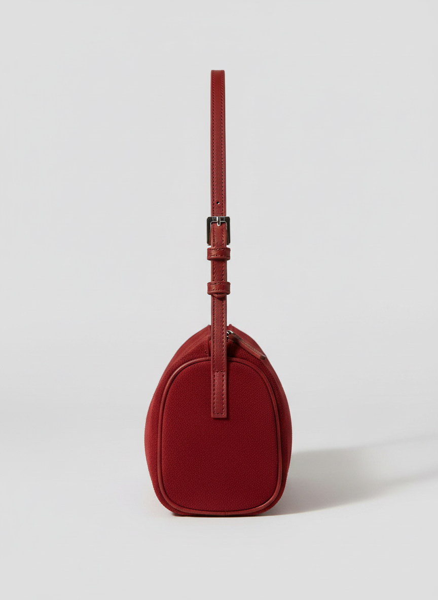 Valentina Roma barrel bag in red suede, side view