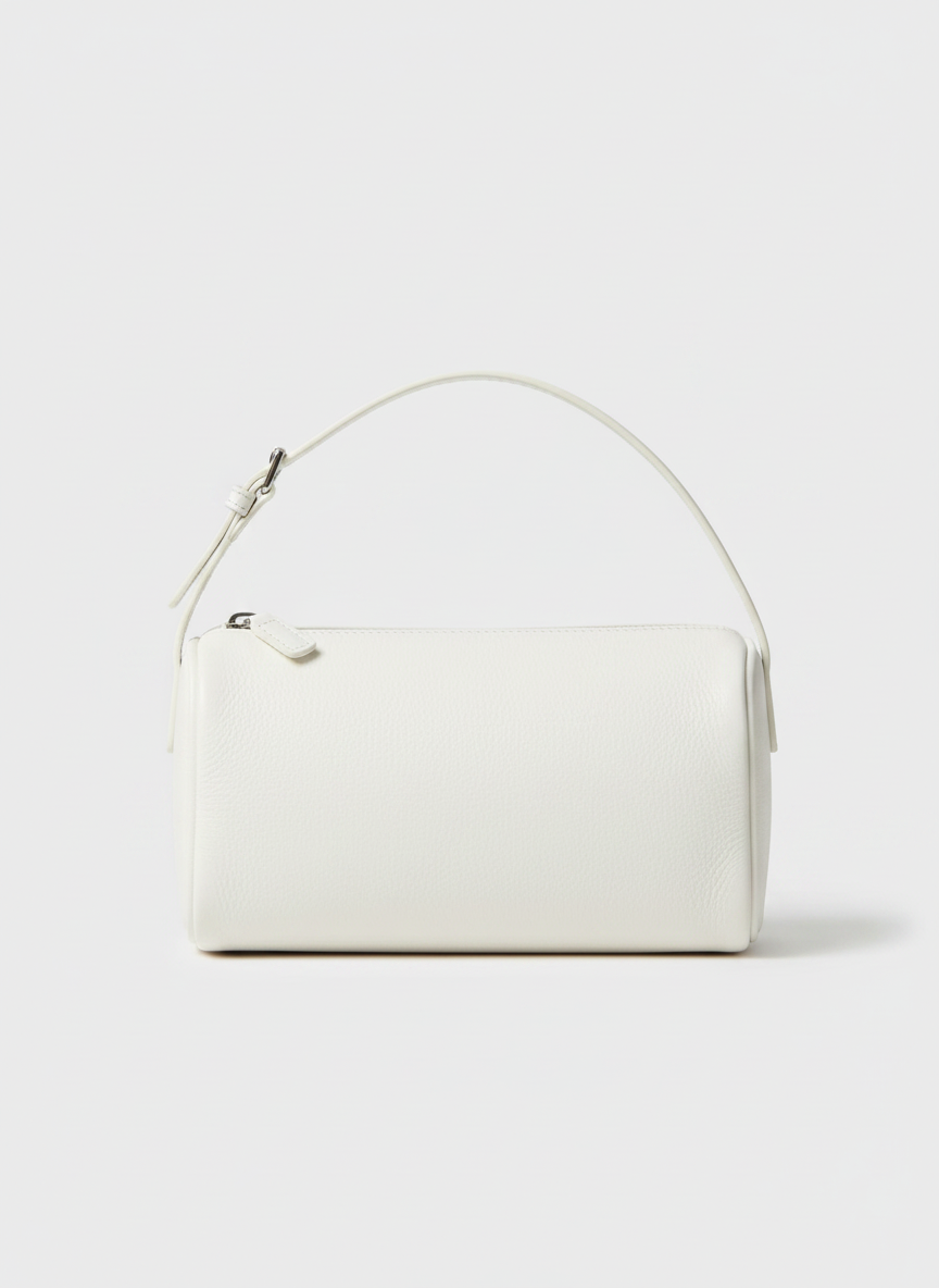 Valentina Roma barrel bag in white leather, front view