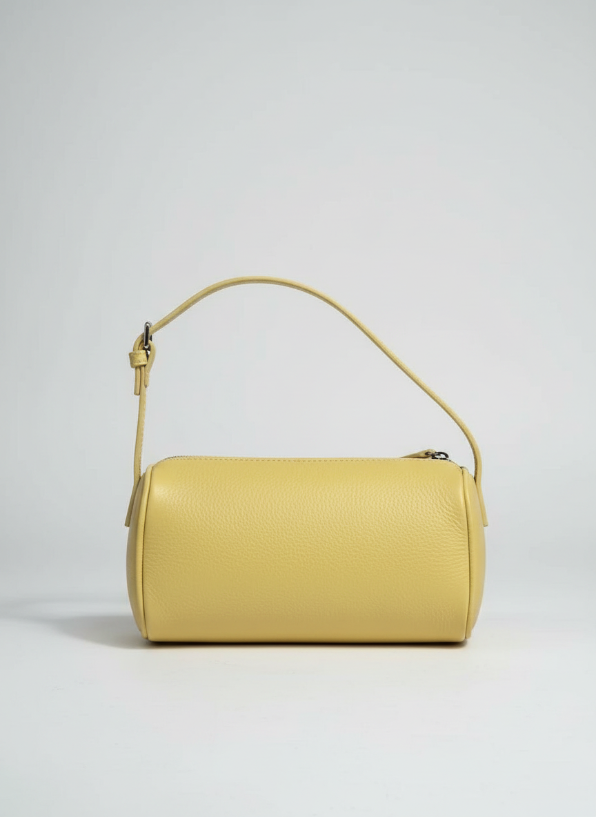 Valentina Roma barrel bag in pale yellow leather, back view
