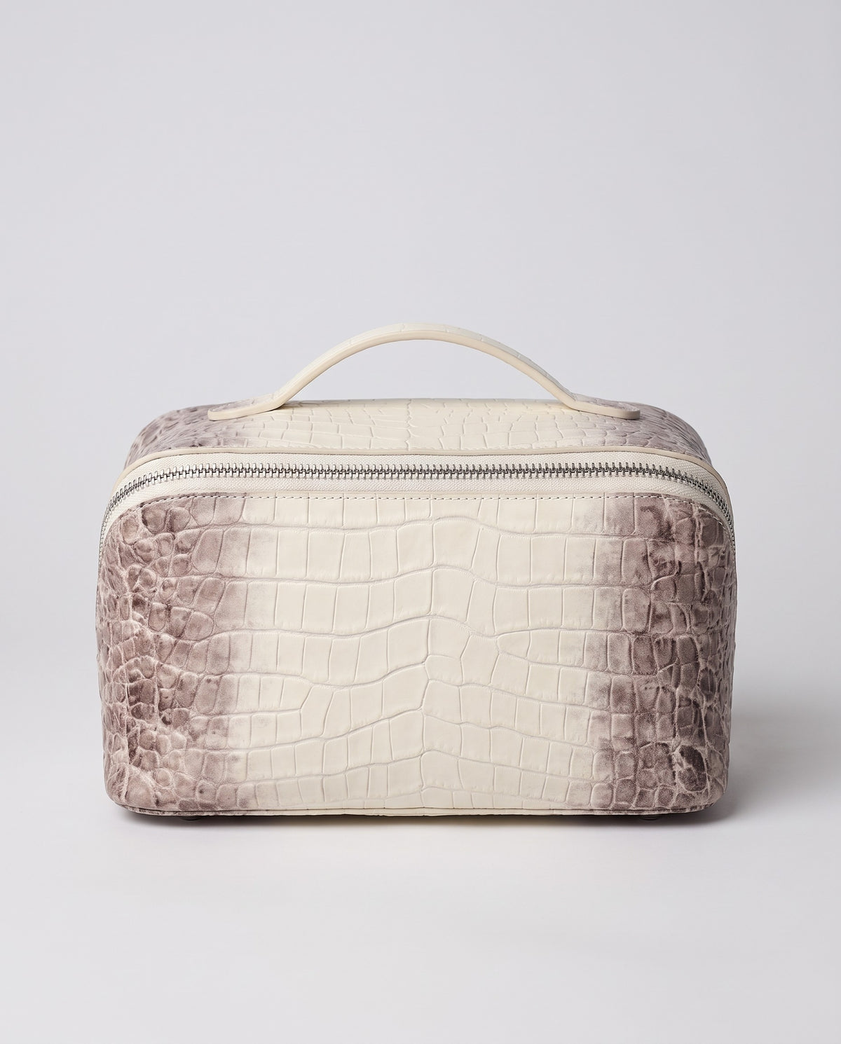 Varenna Large croc-embossed vanity case in Pearl – front view